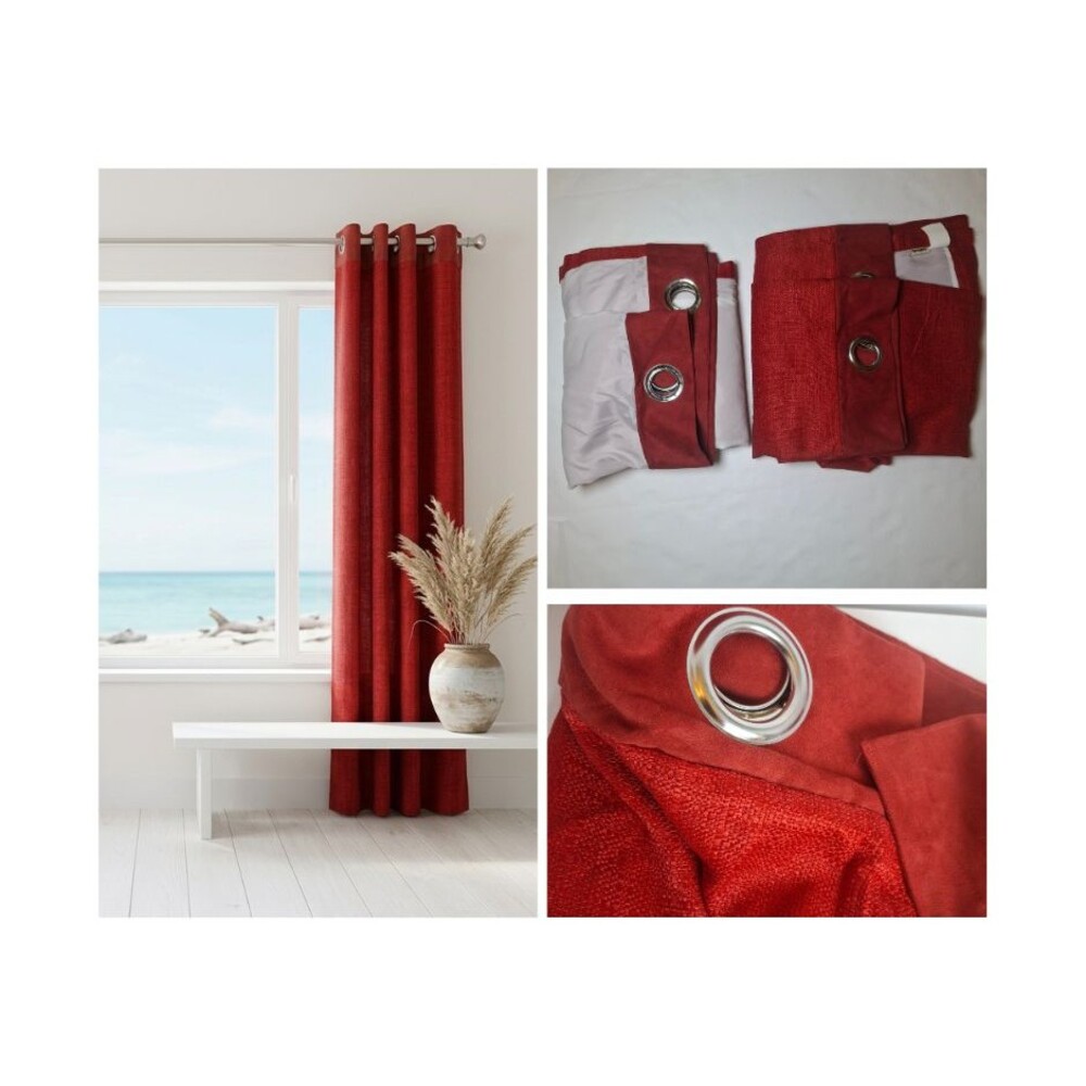 VTG Pier 1 Imports Ciudad Curtain Panel (2) Red 54x84 Woven Faux Suede Grommet